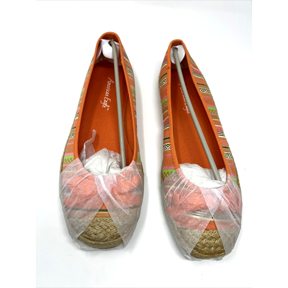American Eagle Women's Orange Stripe Pattern Bow Flats Slip-on Size 10US